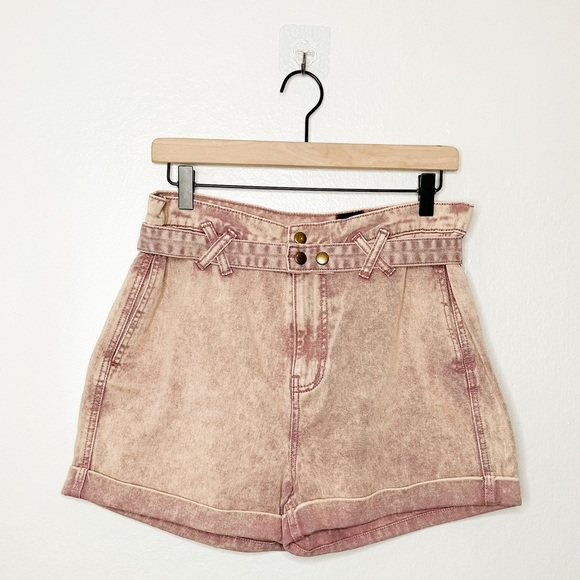BDG Urban Outfitters Paperbag Cora Belted High Waist Shorts Pink Acid Wash 27 - Picture 2 of 10